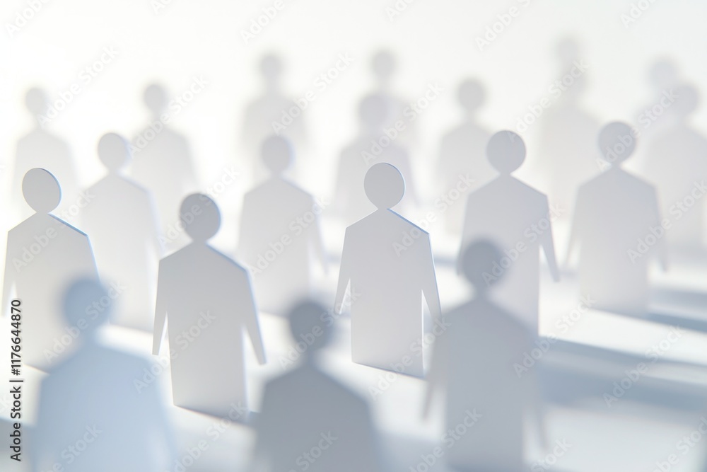 A group of white paper figures of people, on a light background, minimalistic style A group of white paper figures of people, on a light background, minimalistic style