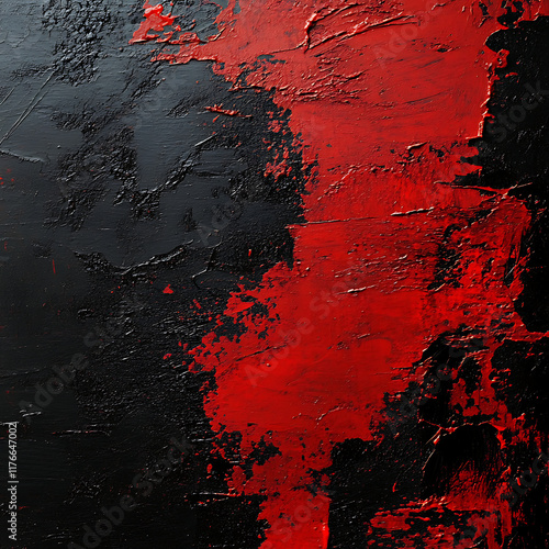 Obraz na płótnie A detailed abstract design featuring bold red paint strokes against a textured black background, emphasizing vivid contrasts and intricate patterns in a modern artistic style. w salonie