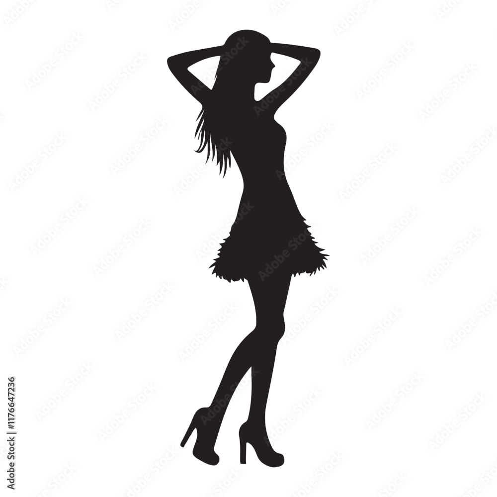 Elegant Female Model Posing Silhouette Illustration Elegant Female Model Posing Silhouette Illustration