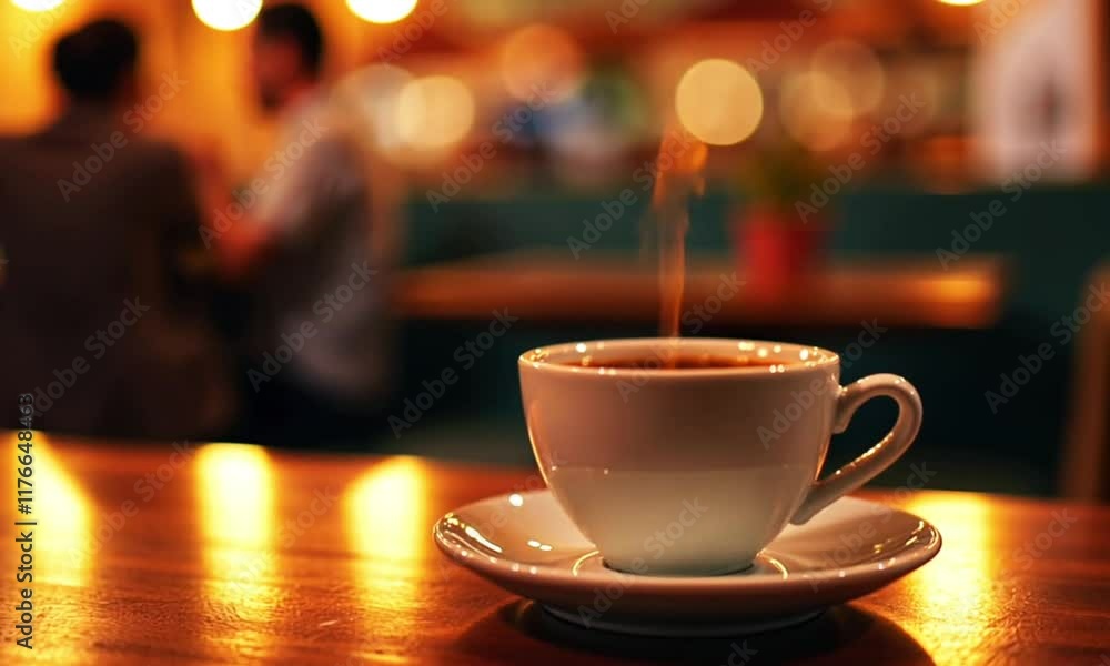 A cup of warm coffee on the cafe table A cup of warm coffee on the cafe table