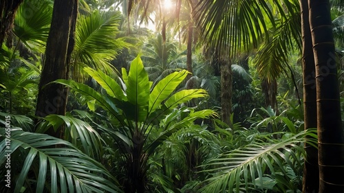 The Euterpe Edulis Palm Thriving in Its Lush Rainforest Habitat photo