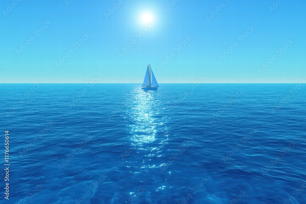 Obraz premium Serene Sailboat on Calm Blue Waters Under Bright Sunlight