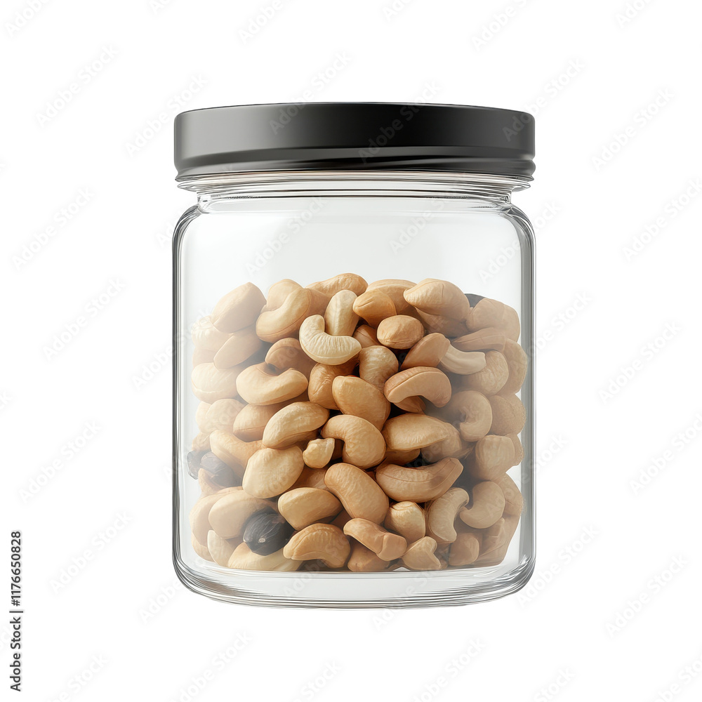 Glass Jar Filled with Cashews for Healthy Snacking on transparent background Glass Jar Filled with Cashews for Healthy Snacking on transparent background