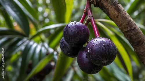 Deep Purple Açaí Berries: Close-up of Ripe Euterpe Edulis in the Rainforest photo