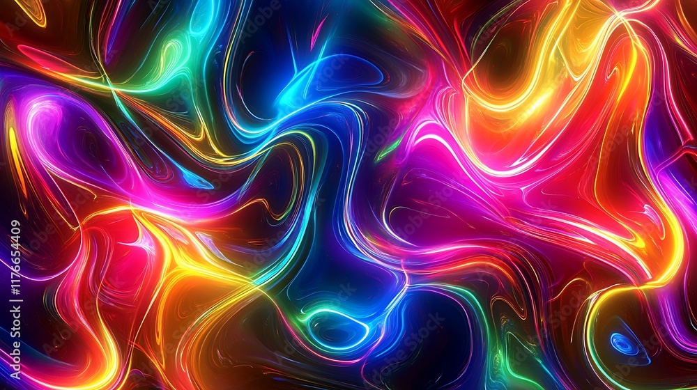 Fototapeta premium Abstract Vibrant Swirls of Neon Color Light