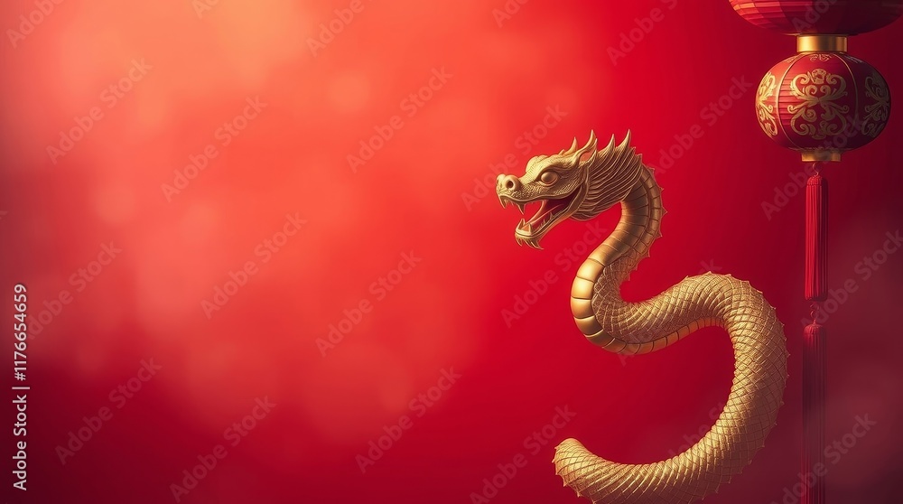 Obraz premium Chinese New Year background with red background and snake for Greeting card concept 