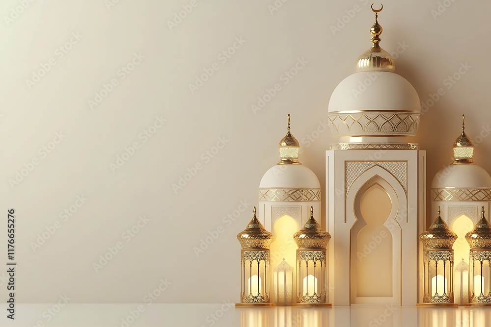 3d Ramadan Kareem podium with golden moon star and lantern, mosque door islamic pattern, arabic coffee pot, date palm fruit, podium as luxury 3d Ramadan Kareem podium with golden moon star and lantern, mosque door islamic pattern, arabic coffee pot, date palm fruit, podium as luxury