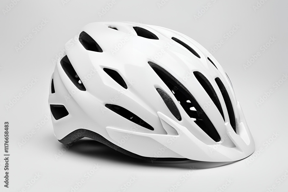 Fototapeta premium White bicycle helmet isolated on white background.