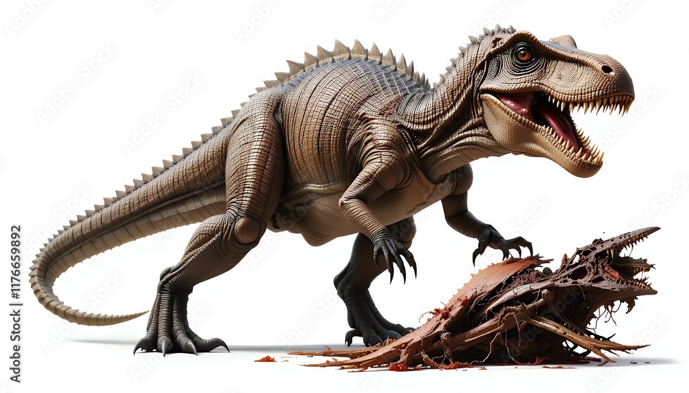 Ferocious Dinosaur Attacking Prey: 3D Render of Prehistoric Predator and its Victim Ferocious Dinosaur Attacking Prey: 3D Render of Prehistoric Predator and its Victim