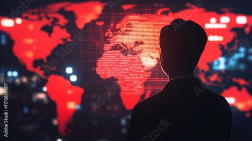 Wallpaper Mural Business professional observing digital world map displays global market trends and international data analysis for strategic planning. Torontodigital.ca