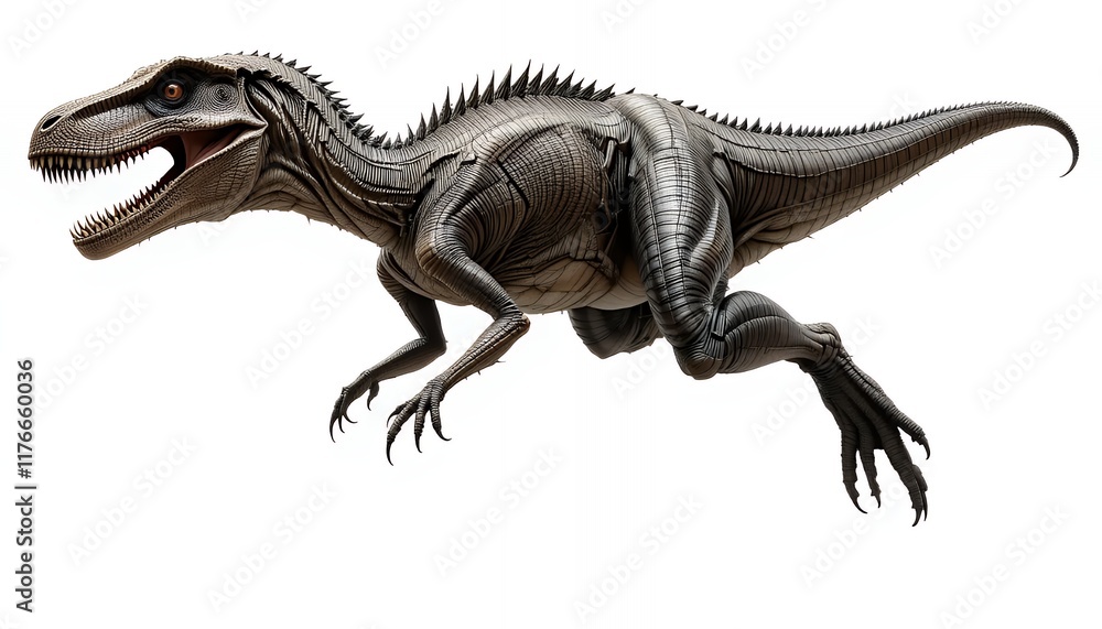 Fototapeta premium Leaping Grey Dinosaur: A Prehistoric Predator in Motion