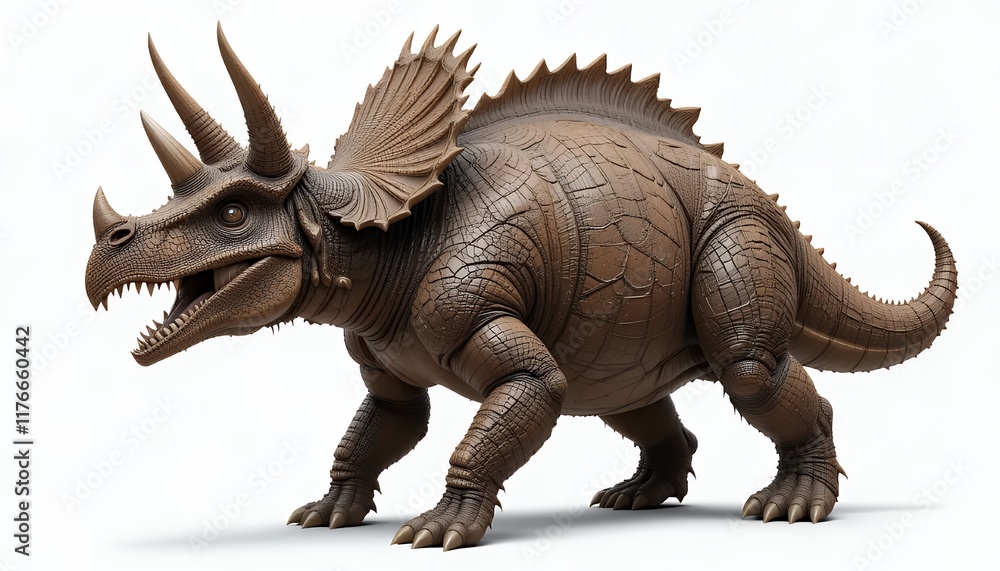 Fototapeta premium Powerful Triceratops 3D Model: Detailed Rendering of Prehistoric Herbivore