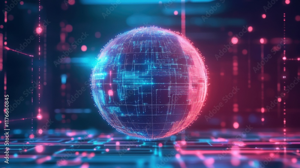 Obraz premium Stock banner technology based on data science and innovation is used in Internet cyberspace by a round ball with AI text.
