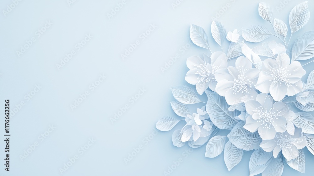 Elegant white flower arrangement on soft blue background nature image calm environment aesthetic view floral concept Elegant white flower arrangement on soft blue background nature image calm environment aesthetic view floral concept