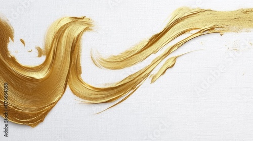 A gold paint brush stroke on a white background