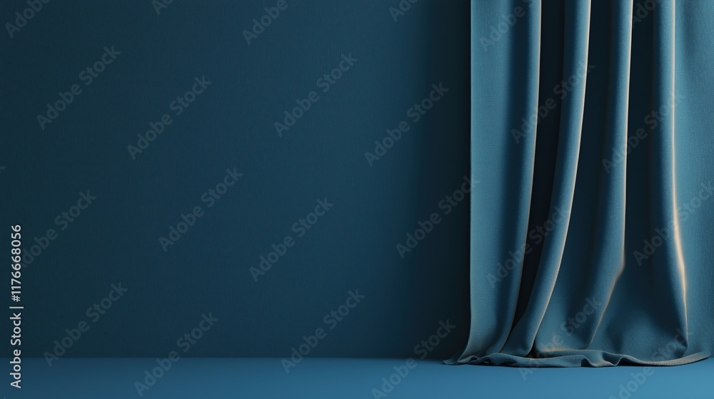 Elegant Blue Curtain Draped in Shadows Elegant Blue Curtain Draped in Shadows