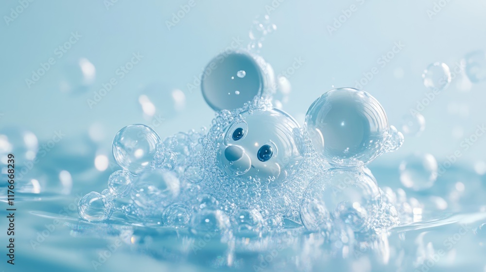 A mouse figure made of soap bubbles on water. 