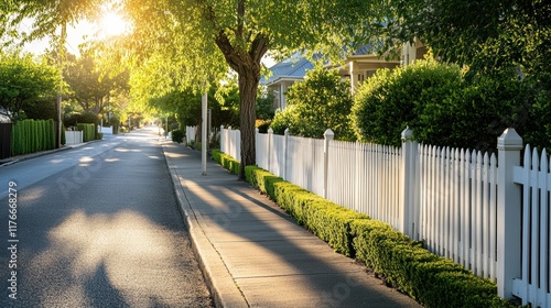 

Suburban Serenity: A Quiet Street Bathed in Sunshine