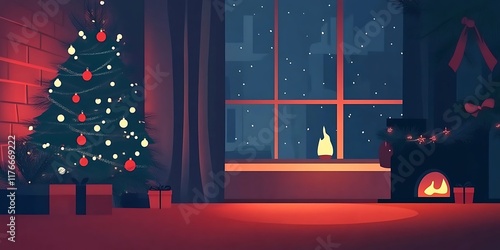 Cozy Christmas Eve Night Scene A festive illustration perfect for greeting cards,social media posts,website banners