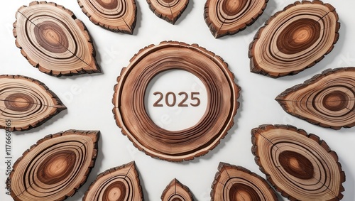 Targeting sustainability tree rings bullseye concept for 2025 growth white background environmental illustration photo