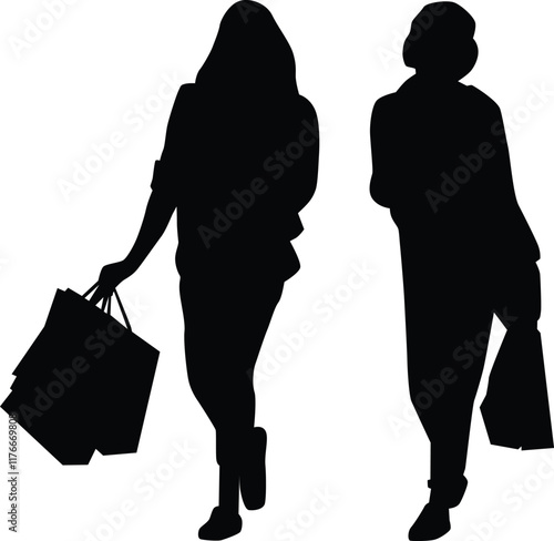 Silhouette of people shopping illustration