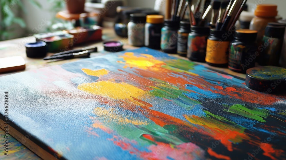 Child Creating a Colorful Painting Masterpiece