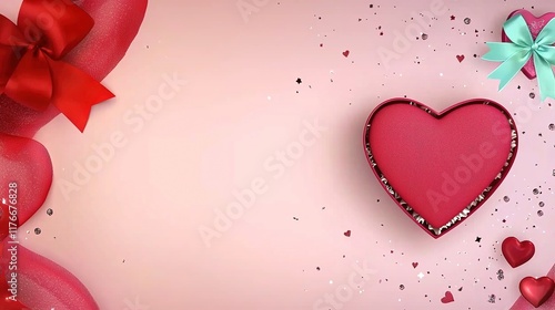 Valentine's Romance: A Symphony of Happiness, Roses, and Passionate Sentiments Romantic red gift box heart shape with festive decorations