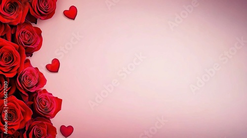 Valentine's Romance: A Symphony of Happiness, Roses, and Passionate Sentiments Romantic Red Roses and Heart Decorations on Soft Background
