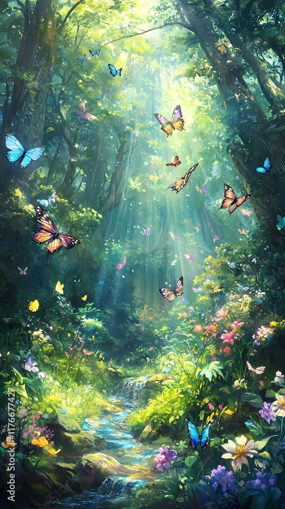Fototapeta premium Peaceful Forest Landscape Illustration Poster Background