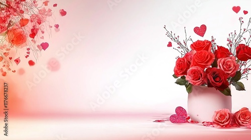 Valentine's Romance: A Symphony of Happiness, Roses, and Passionate Sentiments Romantic Red Roses with Hearts for Valentine's Day Decor