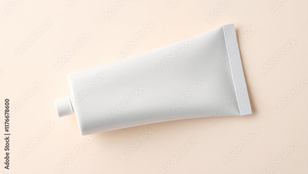 White Tube of Cream on Beige Background White Tube of Cream on Beige Background