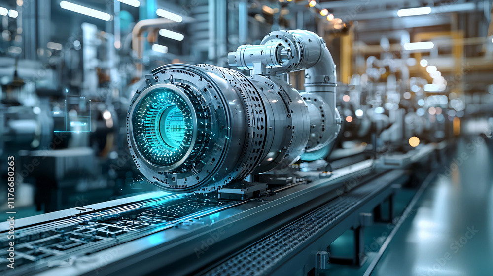 Fototapeta premium Advanced Manufacturing Futuristic Engine Assembly Line
