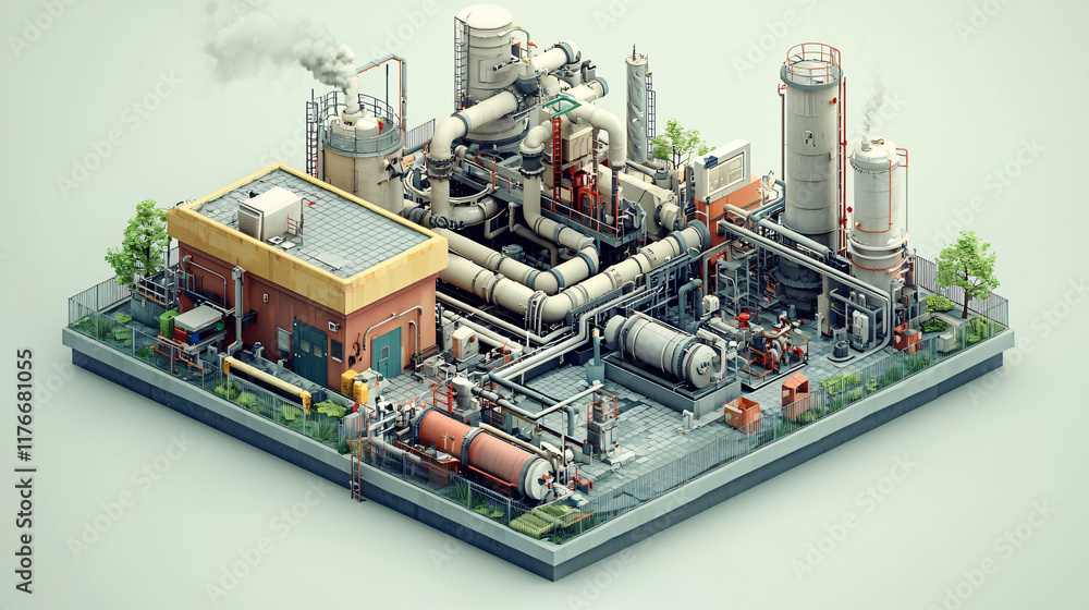 Obraz premium Industrial Complex Isometric View Detailed Model