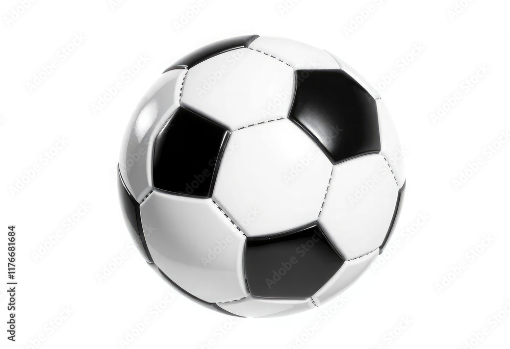 Classic black and white football floating with a soft shadow, isolated on a white background Classic black and white football floating with a soft shadow, isolated on a white background