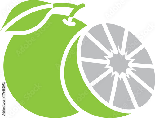 Green and Grey Orange Fruit Icon in Flat Style.