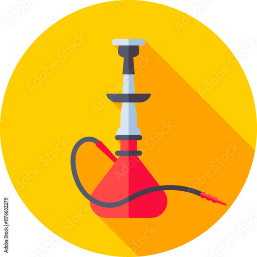 Red and gray hookah icon on yellow circle shape.