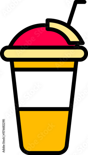 Wallpaper Mural Colorful Disposable Dome Cup with Straw Icon in Flat Style. Torontodigital.ca