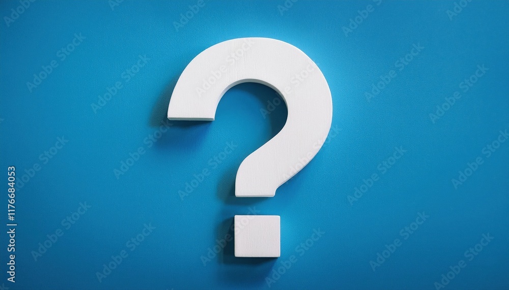 White Question Mark on Blue Background - Minimalism