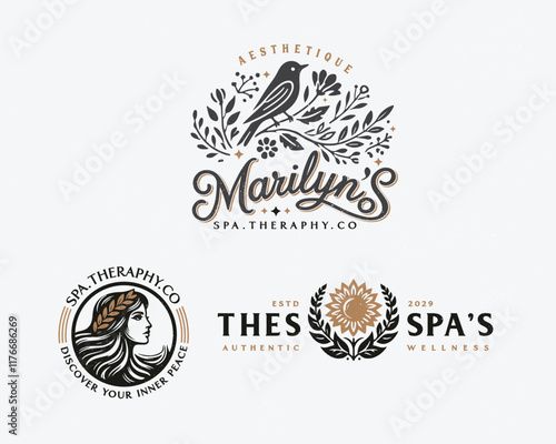 Elegant unique nature with bird combine with goddess feminine woman logo for beauty salon, spa, cosmetic, and skincare brand