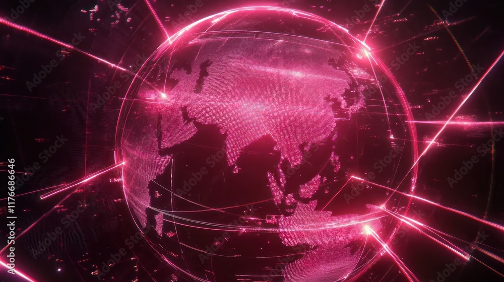 Obraz premium Global Network Connections Digital Earth Visualization Abstract Pink