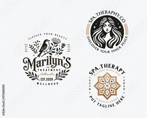 Elegant unique nature with bird combine with goddess feminine woman logo for beauty salon, spa, cosmetic, and skincare brand