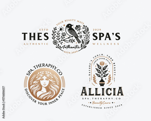 Elegant unique nature with bird combine with goddess feminine woman logo for beauty salon, spa, cosmetic, and skincare brand