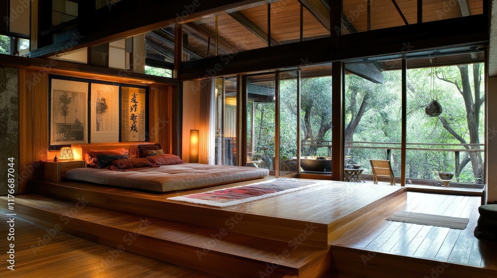 Serene Japanese-Style Bedroom with Nature Views Serene Japanese-Style Bedroom with Nature Views