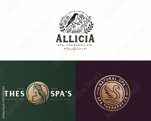 Elegant unique nature with bird combine with goddess feminine woman logo for beauty salon, spa, cosmetic, and skincare brand