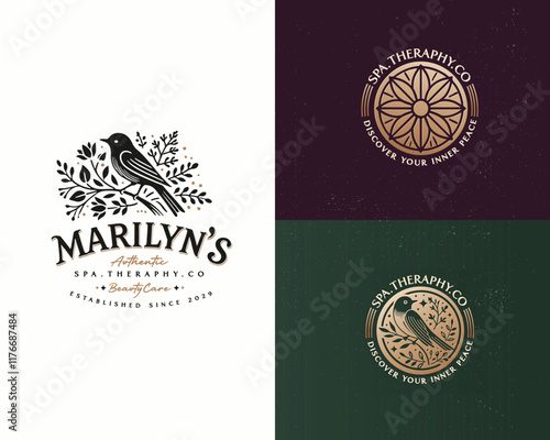 Elegant unique nature with bird combine with goddess feminine woman logo for beauty salon, spa, cosmetic, and skincare brand