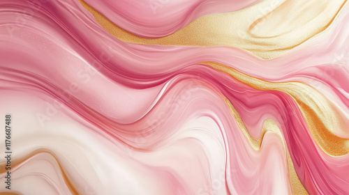 Abstract pink and gold marble texture with fluid organic patterns