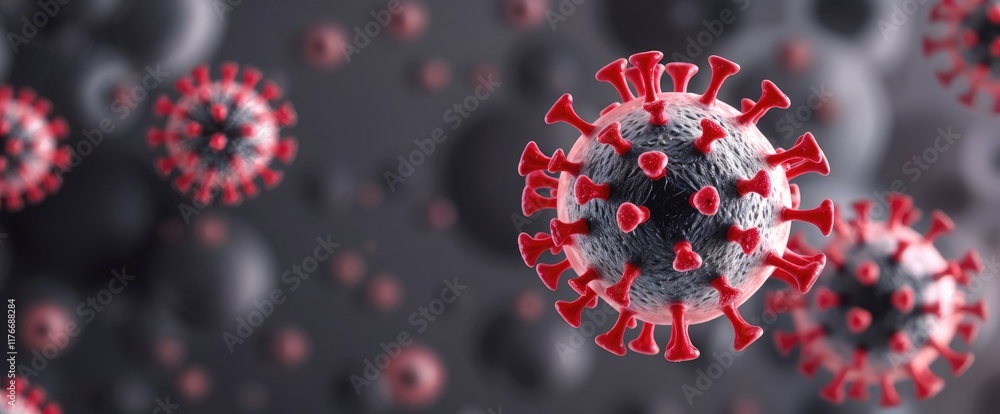 Microscopic view of HMPV Human metapneumovirus viruses illustrating complex structure and potential for infection Microscopic view of HMPV Human metapneumovirus viruses illustrating complex structure and potential for infection