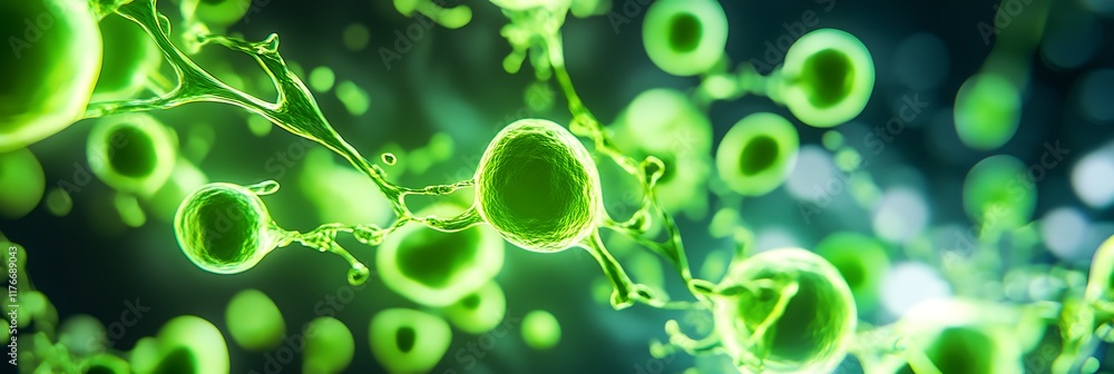 Detailed microscopic image of glowing green plant chlorophyll on white Detailed microscopic image of glowing green plant chlorophyll on white