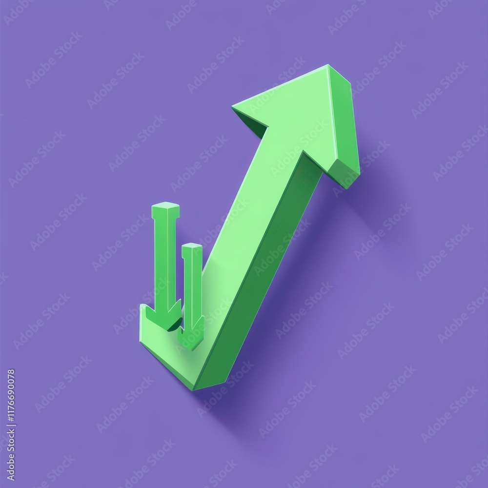 Stylized green upward and downward arrows symbolize growth and decline on a vibrant purple background. Stylized green upward and downward arrows symbolize growth and decline on a vibrant purple background.