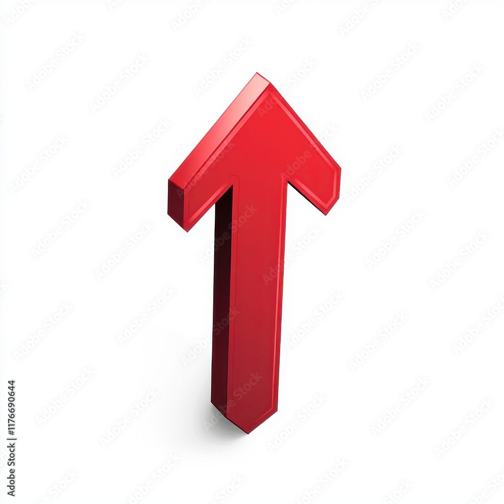Three-dimensional red arrow pointing upwards, symbolizing growth and progress. Three-dimensional red arrow pointing upwards, symbolizing growth and progress.